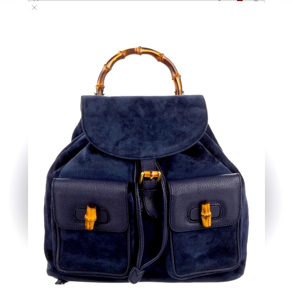 Gucci Midnight Blue Suede Backpack/ Purse Vintage Authentic - Picture 1 of 10